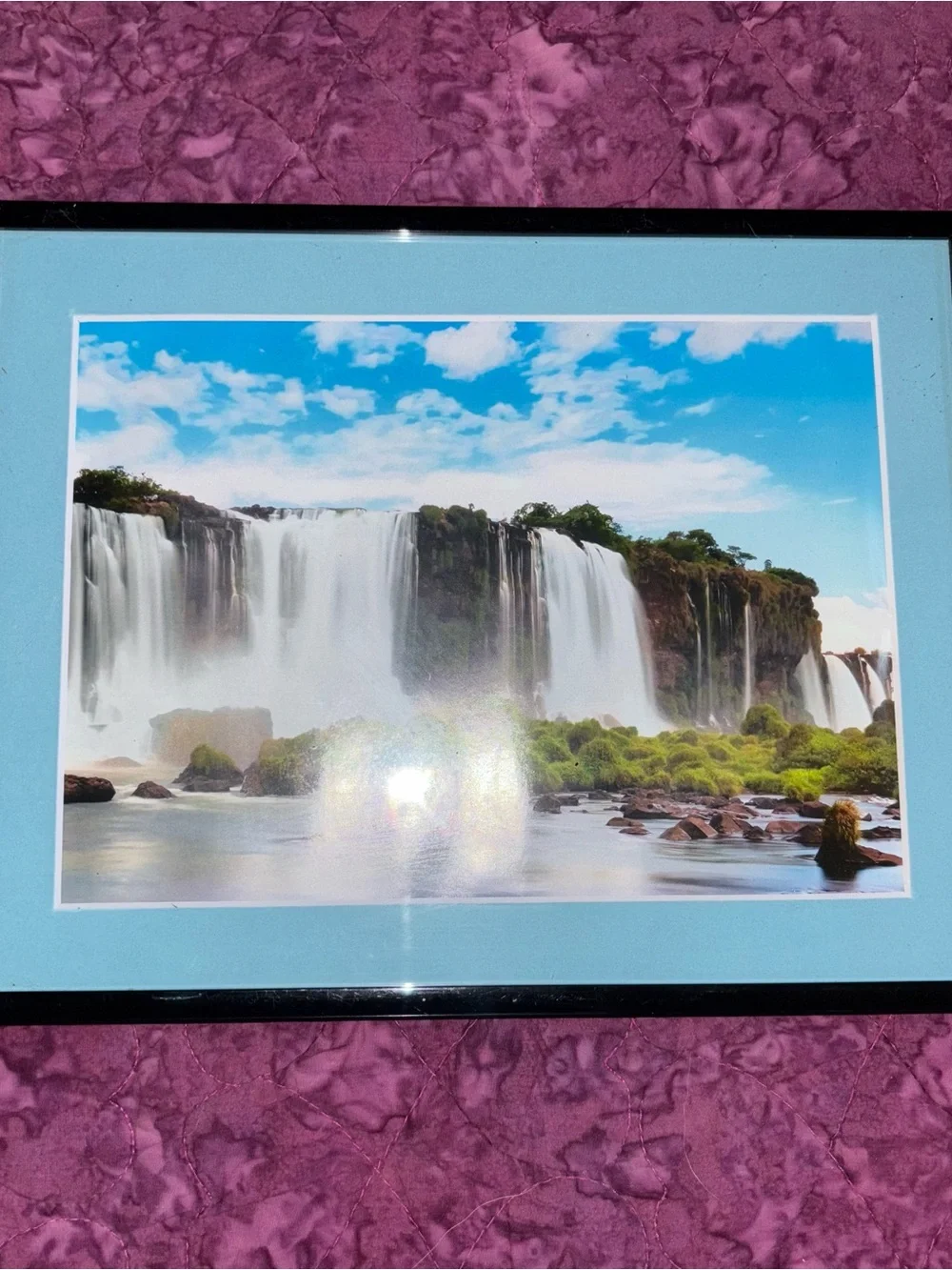 Set of two framed photos - waterfall and horse